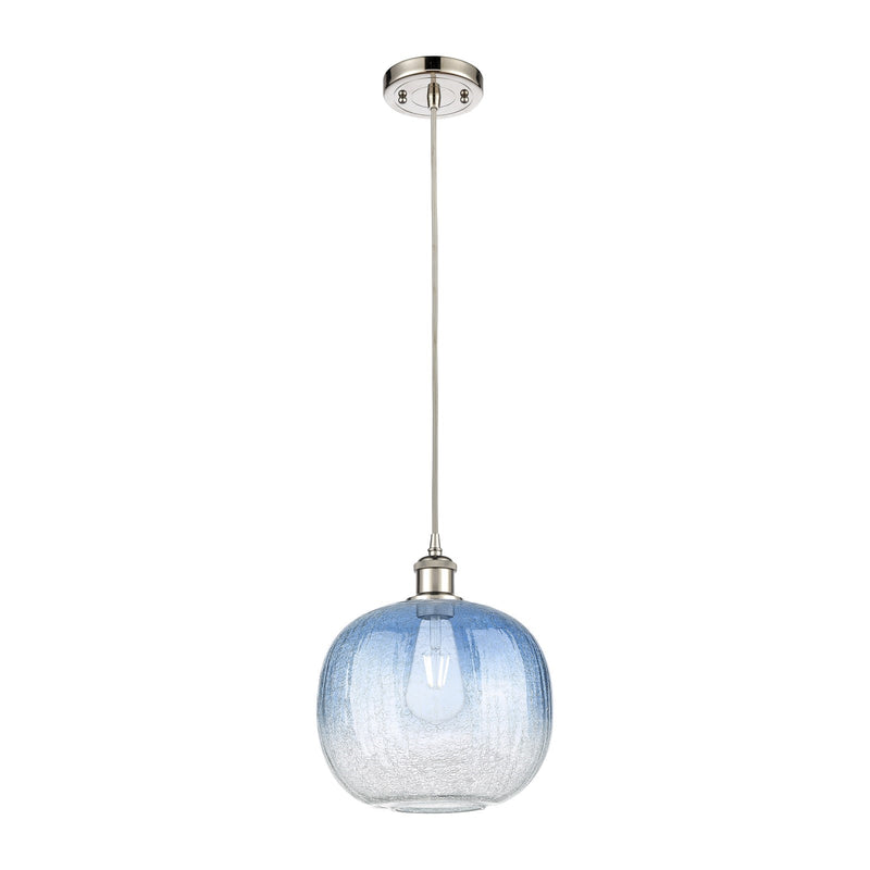 Innovations Brookhaven Sphere 10in 1-Light Mini Pendant | Industrial Polished Nickel and Sapphire Blue Glass | Kitchen | Model 516-1P-PN-G481-10SB