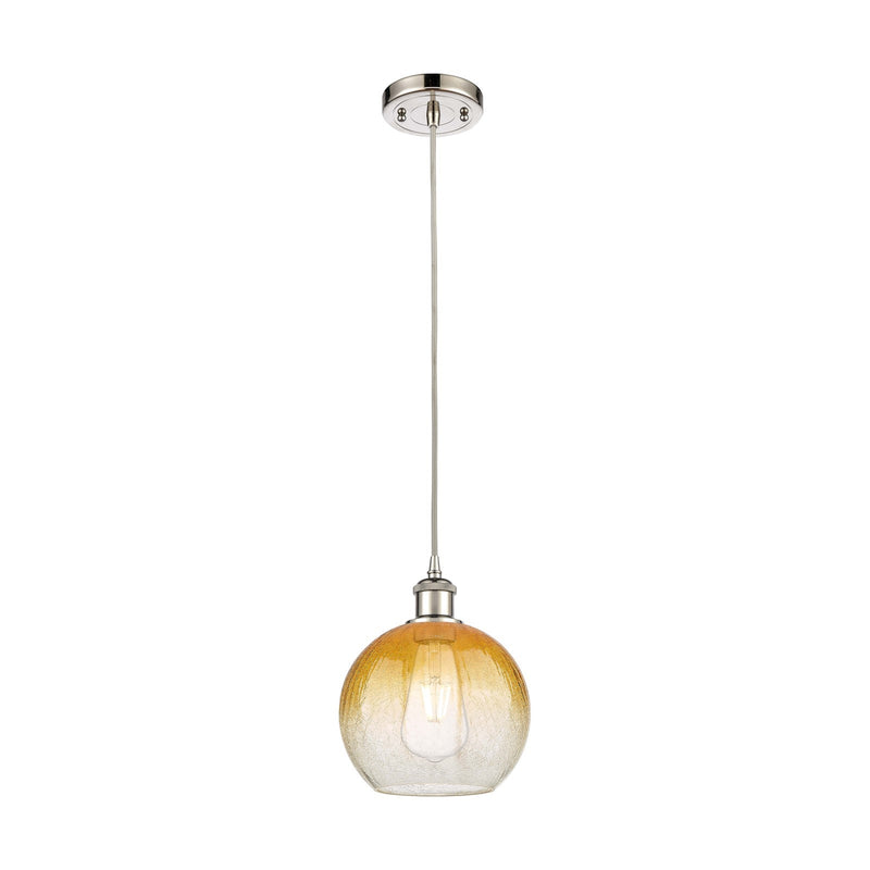 Innovations Brookhaven Globe 8in 1-Light Mini Pendant | Industrial Polished Nickel and Amber Glass | Kitchen Island | Model 516-1P-PN-G483-8AM