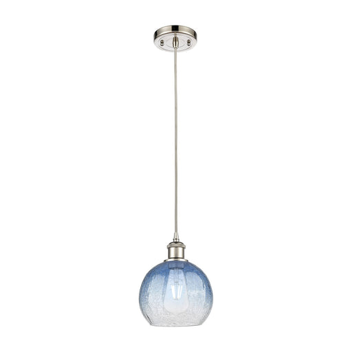 Innovations Brookhaven Globe 8in 1-Light Mini Pendant | Industrial Polished Nickel and Sapphire Blue Glass | Kitchen | Model 516-1P-PN-G483-8SB