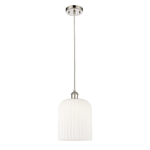 Innovations Bridal Veil 5in 1-Light Mini Pendant | Art Nouveau Polished Nickel and Gloss White Ribbed Glass | Kitchen Island & | Model 516-1P-PN-G559-8GWH