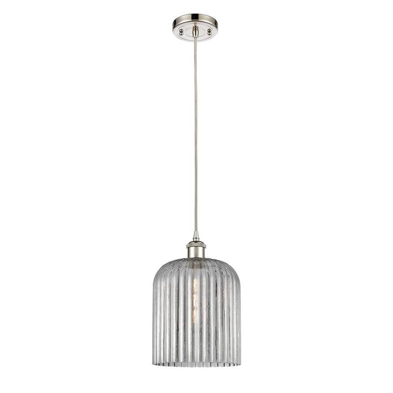 Innovations Bridal Veil 5in 1-Light Mini Pendant | Art Nouveau Polished Nickel and Light Smoke Ribbed Glass | Kitchen | Model 516-1P-PN-G559-8SM