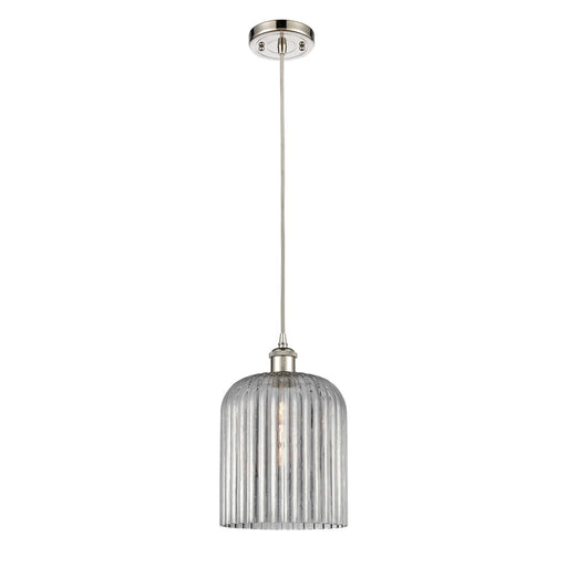 Innovations Bridal Veil 5in 1-Light Mini Pendant | Art Nouveau Polished Nickel and Light Smoke Ribbed Glass | Kitchen | Model 516-1P-PN-G559-8SM