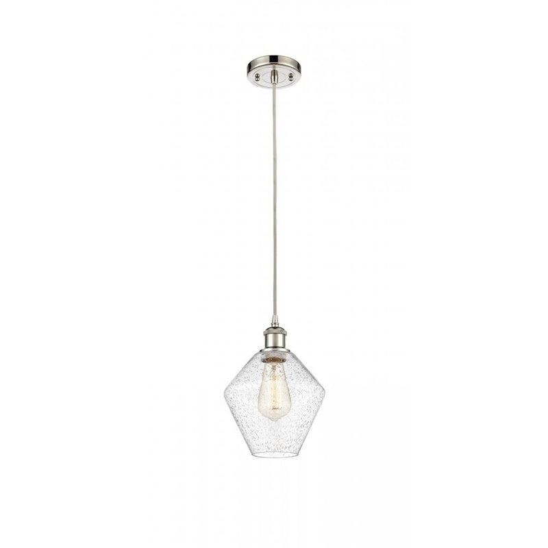 Innovations Ballston Cindyrella 8in 1-Light LED Mini Pendant | Industrial Polished Nickel and Seedy Glass | Kitchen Island | Model 516-1P-PN-G654-8-LED