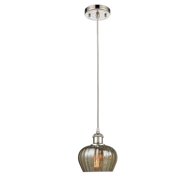 Innovations Lighting Ballston 96in 1-Light Mini Pendant | Art Nouveau Polished Nickel and Mercury Ribbed Glass | Kitchen Island & | Model 516-1P-PN-G96