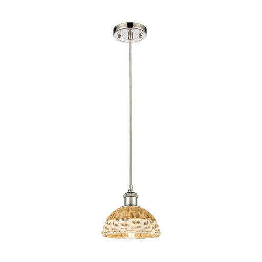 Innovations Bristol Natural II 7.5in 1-Light Mini Pendant | Industrial Polished Nickel and Natural Fiber Dome | Kitchen | Model 516-1P-PN-NBD2-75-NAT