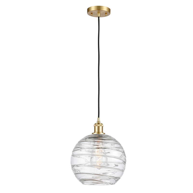 Innovations Athens Deco Swirl 10in 1-Light Mini Pendant | Industrial Satin Gold and Clear Deco Swirl Glass | Kitchen | Model 516-1P-SG-G1213-10CL
