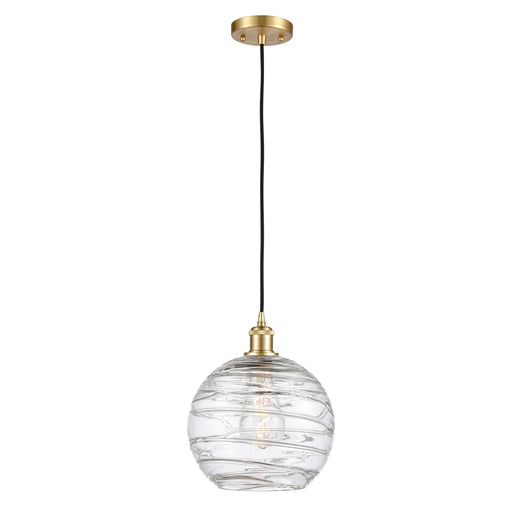 Innovations Athens Deco Swirl 10in 1-Light Mini Pendant | Industrial Satin Gold and Clear Deco Swirl Glass | Kitchen | Model 516-1P-SG-G1213-10CL