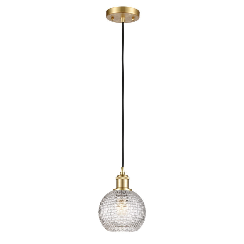 Innovations Athens 6in 1-Light Mini Pendant | Satin Gold and Clear Basket Weave Glass | Kitchen Island & Dining Room | Model 516-1P-SG-G122C-6CL