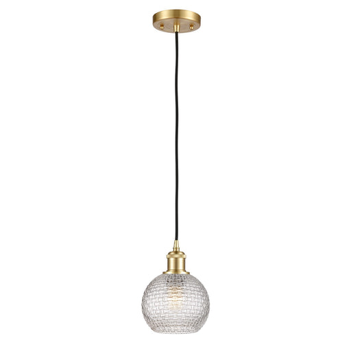 Innovations Athens 6in 1-Light Mini Pendant | Satin Gold and Clear Basket Weave Glass | Kitchen Island & Dining Room | Model 516-1P-SG-G122C-6CL