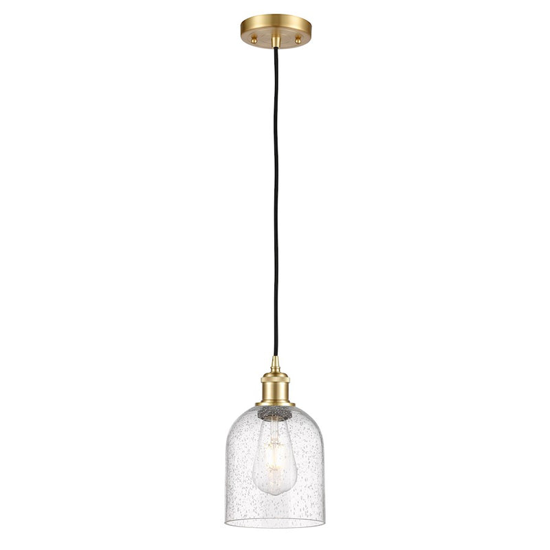 Innovations Bella 1-Light Mini Pendant | Industrial Satin Gold Steel and Seedy Glass | Kitchen Island & Dining Room Accent | Model 516-1P-SG-G558-6SDY
