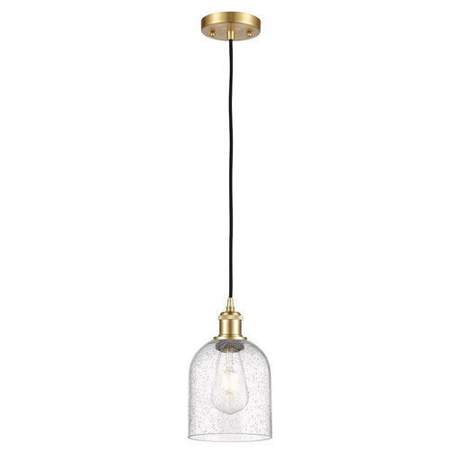 Innovations Bella 1-Light Mini Pendant | Industrial Satin Gold Steel and Seedy Glass | Kitchen Island & Dining Room Accent | Model 516-1P-SG-G558-6SDY