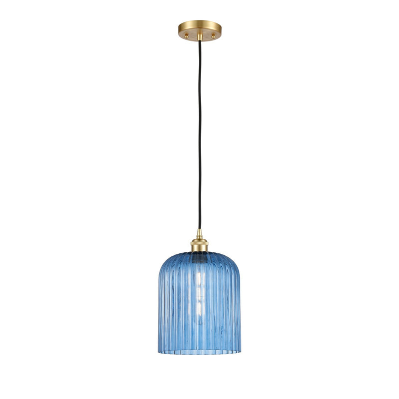 Innovations Bridal Veil 5in 1-Light Mini Pendant | Art Nouveau Satin Gold and Princess Blue Glass | Kitchen Island | Model 516-1P-SG-G559-8BL