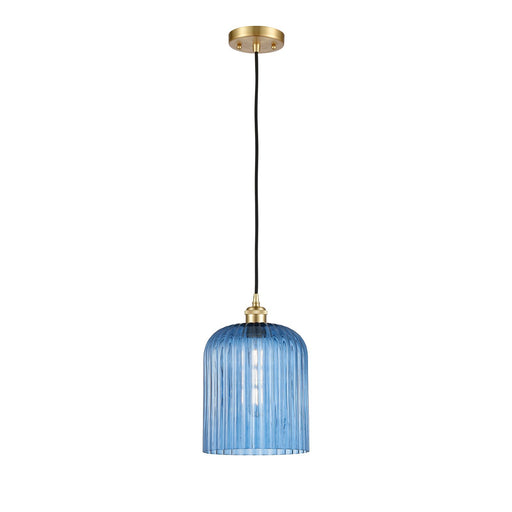 Innovations Bridal Veil 5in 1-Light Mini Pendant | Art Nouveau Satin Gold and Princess Blue Glass | Kitchen Island | Model 516-1P-SG-G559-8BL