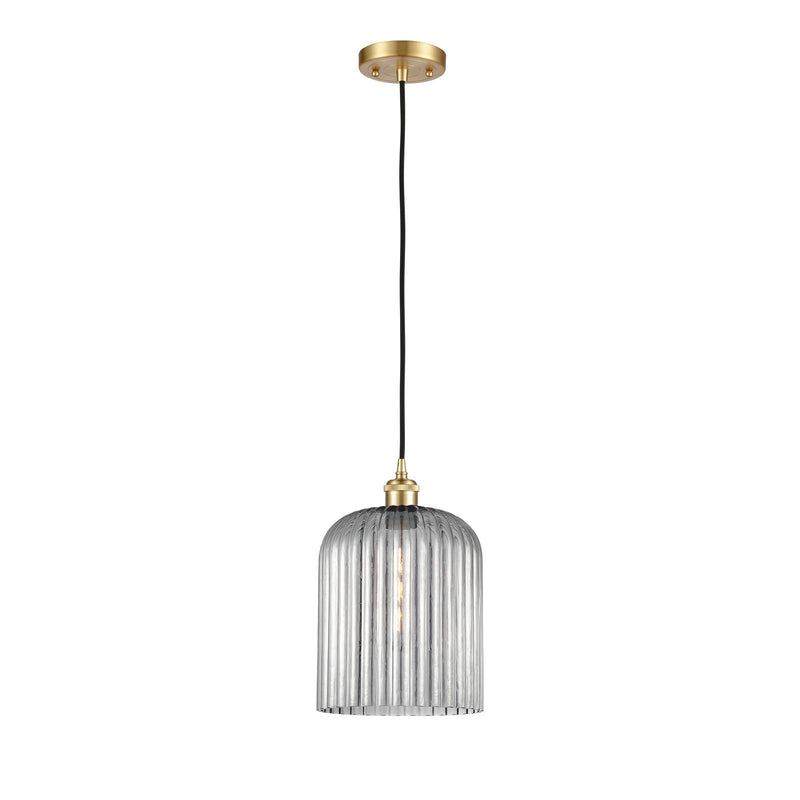 Innovations Bridal Veil 5in 1-Light Mini Pendant | Art Nouveau Satin Gold and Light Smoke Glass | Kitchen Island & Dining | Model 516-1P-SG-G559-8SM