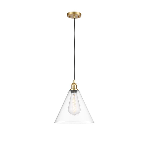 Innovations Berkshire Glass 12in 1-Light Mini Pendant | Industrial Satin Gold and Clear Glass | Kitchen Island & Dining | Model 516-1P-SG-GBC-122