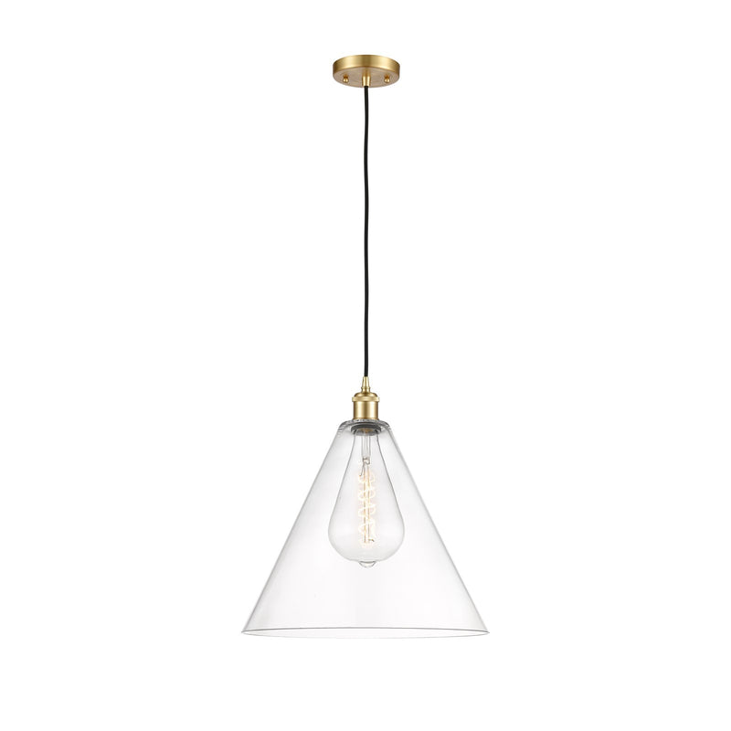 Innovations Berkshire 16in 1-Light LED Pendant | Industrial Satin Gold and Clear Glass | Kitchen Island & Dining Room | Model 516-1P-SG-GBC-162-LED
