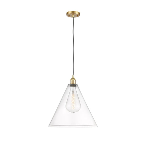 Innovations Berkshire 16in 1-Light LED Pendant | Industrial Satin Gold and Clear Glass | Kitchen Island & Dining Room | Model 516-1P-SG-GBC-162-LED