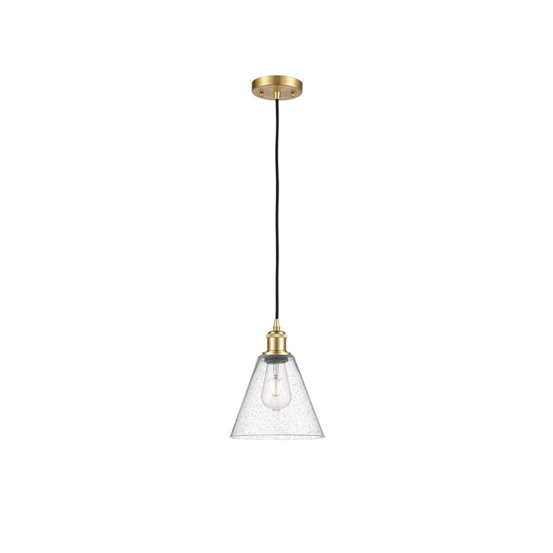 Innovations Berkshire 8in 1-Light Mini Pendant | Industrial Satin Gold and Seedy Glass | Kitchen Island & Dining Room | Model 516-1P-SG-GBC-84