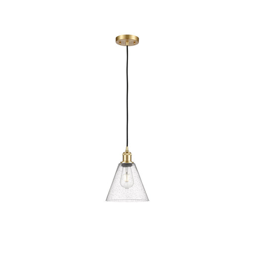 Innovations Berkshire 8in 1-Light Mini Pendant | Industrial Satin Gold and Seedy Glass | Kitchen Island & Dining Room | Model 516-1P-SG-GBC-84