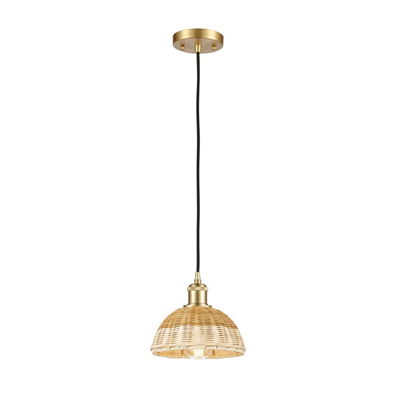 Innovations Bristol Natural II 7.5in 1-Light Mini Pendant | Industrial Satin Gold and Natural Fiber | Kitchen Island | Model 516-1P-SG-NBD2-75-NAT