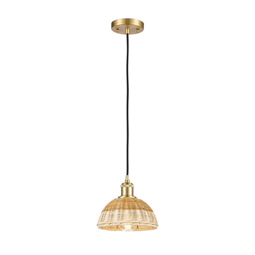 Innovations Bristol Natural II 7.5in 1-Light Mini Pendant | Industrial Satin Gold and Natural Fiber | Kitchen Island | Model 516-1P-SG-NBD2-75-NAT