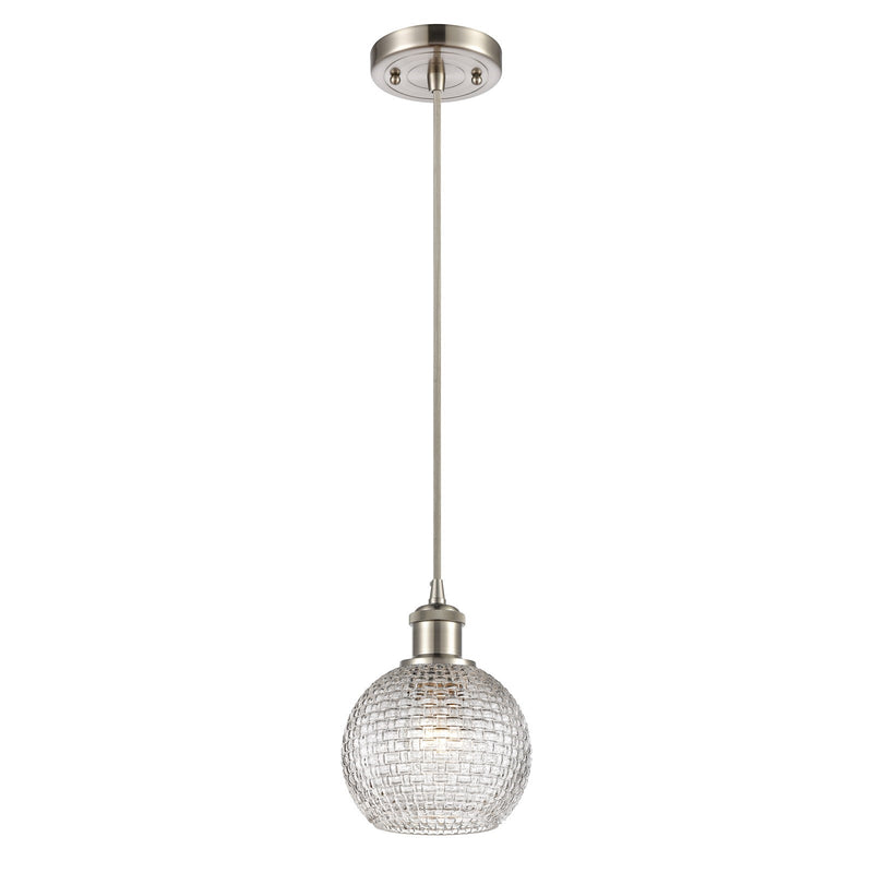 Innovations Athens 5.9in 1-Light Mini Pendant | Modern Brushed Satin Nickel and Clear Basket Weave Glass | Kitchen Island | Model 516-1P-SN-G122C-6CL