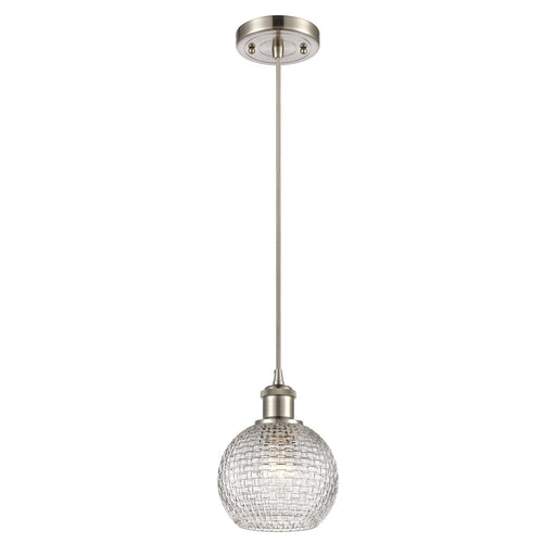 Innovations Athens 5.9in 1-Light Mini Pendant | Modern Brushed Satin Nickel and Clear Basket Weave Glass | Kitchen Island | Model 516-1P-SN-G122C-6CL