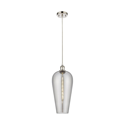 Innovations Chelsea 8in 1-Light Cord Mini Pendant | Industrial Brushed Satin Nickel and Light Smoke Glass Shade | Kitchen | Model 516-1P-SN-G456-8SM