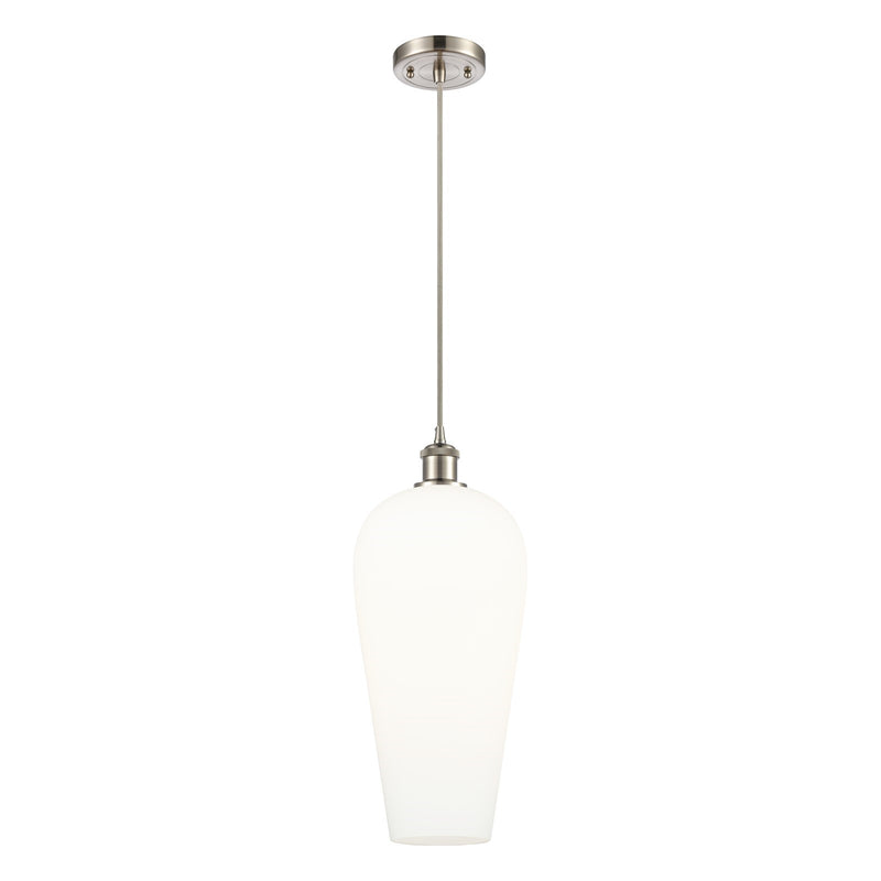 Innovations Chelsea 8in 1-Light Mini Pendant | Brushed Satin Nickel and White Glass | Kitchen Island & Dining Room | Model 516-1P-SN-G456-8WH