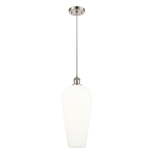 Innovations Chelsea 8in 1-Light Mini Pendant | Brushed Satin Nickel and White Glass | Kitchen Island & Dining Room | Model 516-1P-SN-G456-8WH