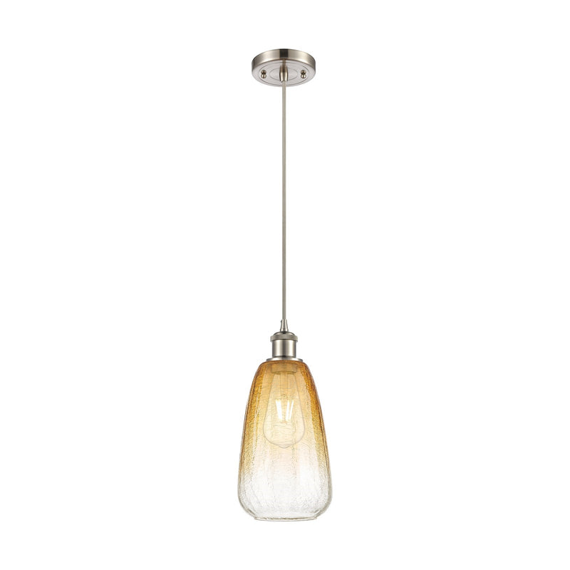 Innovations Brookhaven Almond 6in 1-Light Mini Pendant | Brushed Satin Nickel and Amber Glass | Kitchen Island & Dining | Model 516-1P-SN-G480-6AM