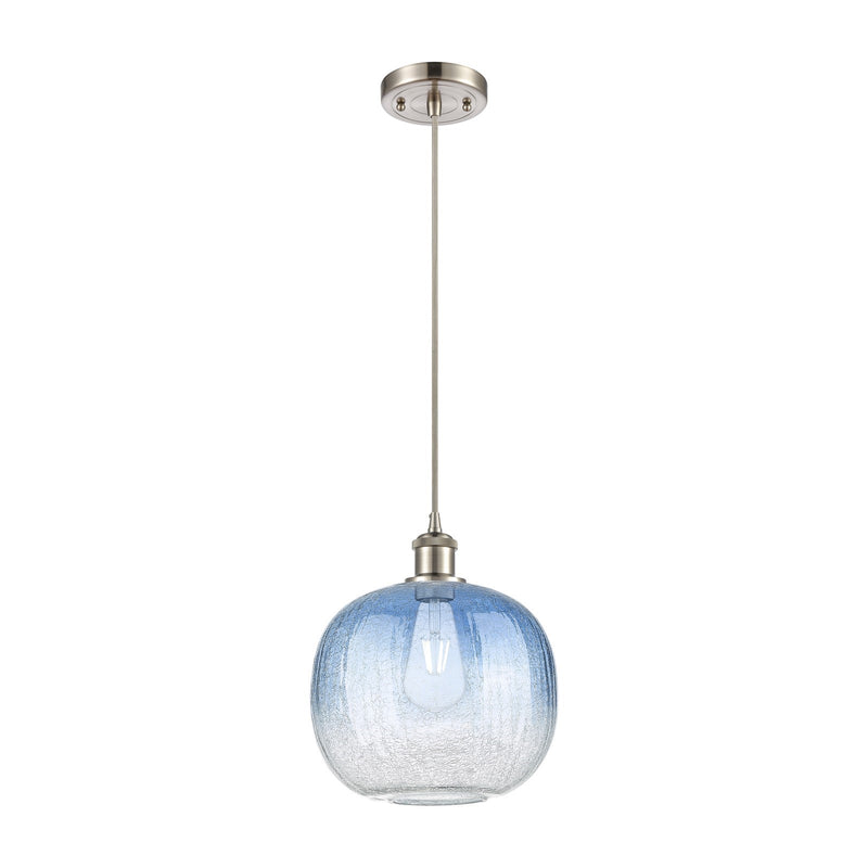 Innovations Brookhaven Sphere 10in 1-Light Mini Pendant | Brushed Satin Nickel and Sapphire Blue Glass | Kitchen Island | Model 516-1P-SN-G481-10SB