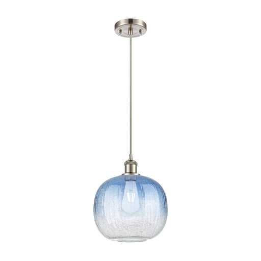 Innovations Brookhaven Sphere 10in 1-Light Mini Pendant | Brushed Satin Nickel and Sapphire Blue Glass | Kitchen Island | Model 516-1P-SN-G481-10SB