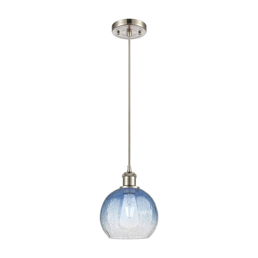 Innovations Brookhaven Globe 8in 1-Light Mini Pendant | Industrial Brushed Satin Nickel and Sapphire Blue Glass | Kitchen | Model 516-1P-SN-G483-8SB
