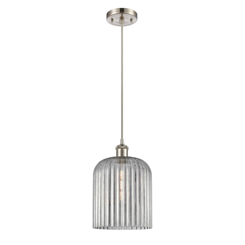 Innovations Bridal Veil 5in 1-Light Mini Pendant | Art Nouveau Brushed Satin Nickel and Light Smoke Glass | Kitchen Island | Model 516-1P-SN-G559-8SM