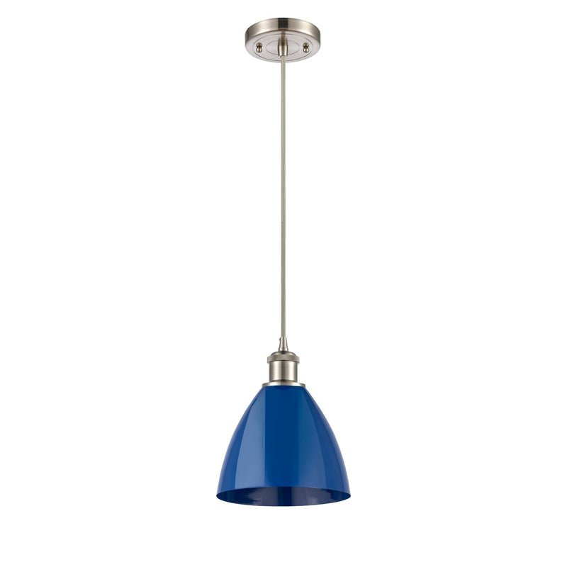 Innovations Plymouth 7.5in 1-Light Mini Pendant | Industrial Brushed Satin Nickel and Matte Blue Metal | Kitchen | Model 516-1P-SN-MBD-75-BL-LED