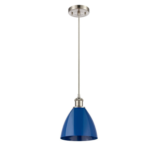 Innovations Plymouth 7.5in 1-Light Mini Pendant | Industrial Brushed Satin Nickel and Matte Blue Metal | Kitchen | Model 516-1P-SN-MBD-75-BL-LED