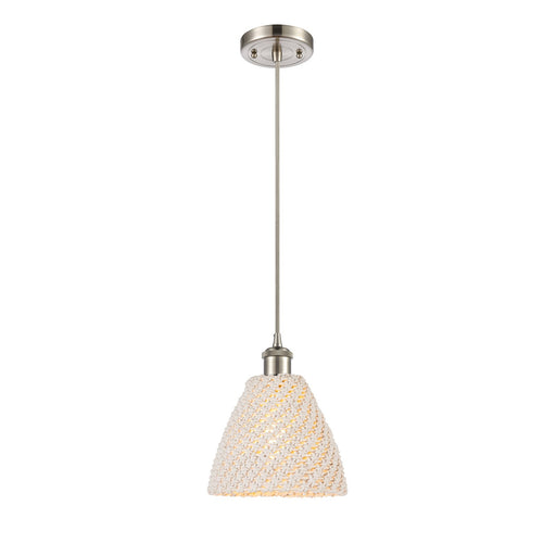 Innovations Bristol Natural 7.5in 1-Light Mini Pendant | Farmhouse Brushed Satin Nickel and Natural Fiber | Kitchen | Model 516-1P-SN-NBD-75-NAT