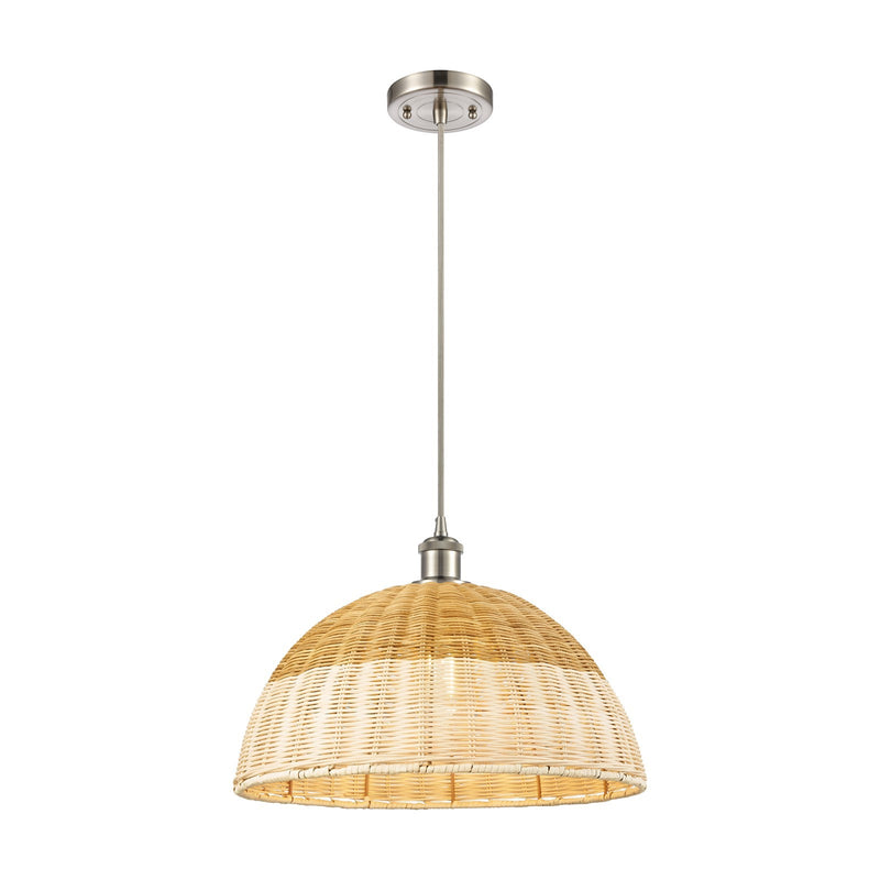 Innovations Bristol Natural II 15.75in 1-Light Mini Pendant | Industrial Brushed Satin Nickel and Natural Fiber | Model 516-1P-SN-NBD2-16-NAT