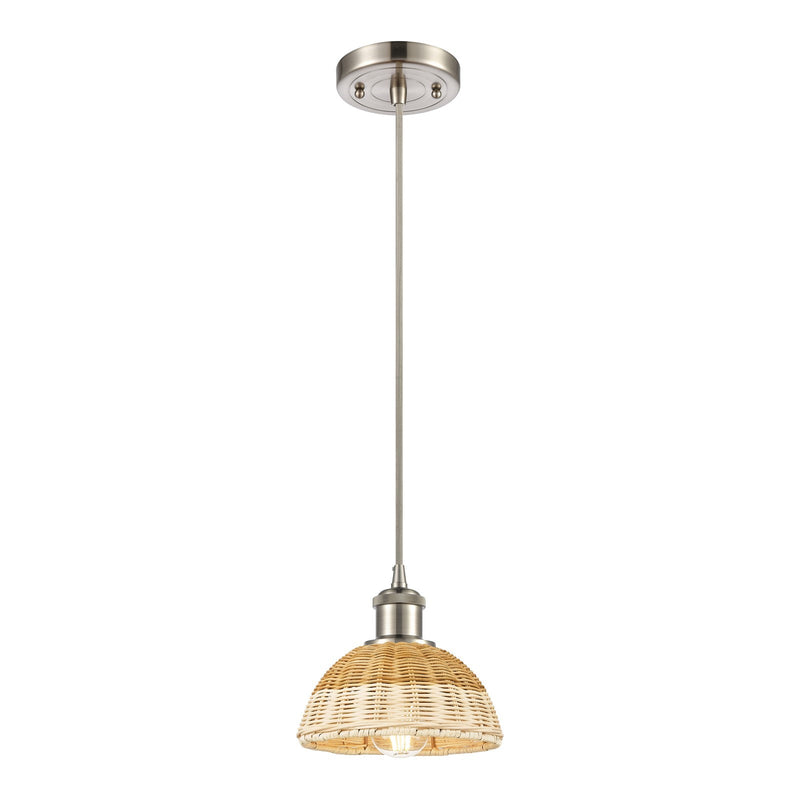 Innovations Bristol Natural II 7.5in 1-Light Mini Pendant | Industrial Brushed Satin Nickel and Natural Fiber | Kitchen | Model 516-1P-SN-NBD2-75-NAT