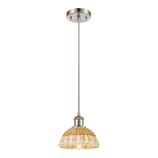 Innovations Bristol Natural II 7.5in 1-Light Mini Pendant | Industrial Brushed Satin Nickel and Natural Fiber | Kitchen | Model 516-1P-SN-NBD2-75-NAT