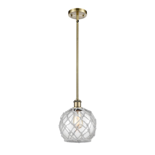 Innovations Farmhouse Rope 8in 1-Light Mini Pendant | Industrial Antique Brass Steel and Clear Glass with White Rope | Kitchen | Model 516-1S-AB-G122-8RW
