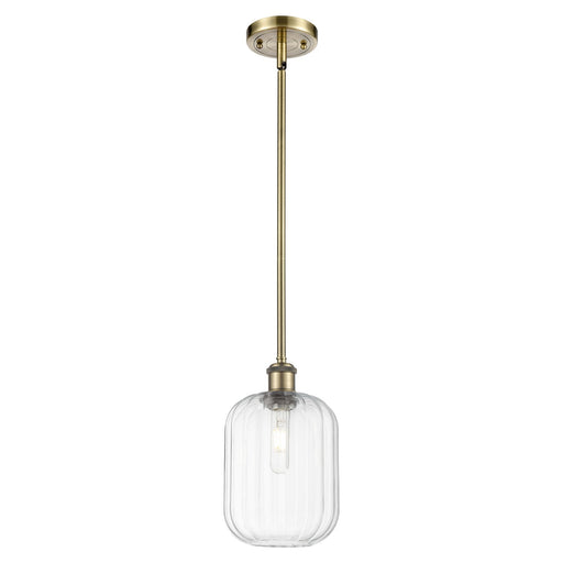 Innovations Preston Cylinder 7in 1-Light Mini Pendant | Industrial Antique Brass and Clear Glass | Kitchen Island & Dining Room | Model 516-1S-AB-G460-7CL
