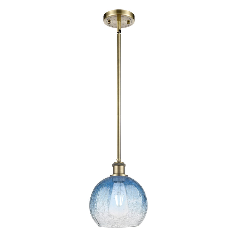 Innovations Brookhaven Globe 7.9in 1-Light Mini Pendant | Industrial Antique Brass and Sapphire Blue Glass | Kitchen | Model 516-1S-AB-G483-8SB
