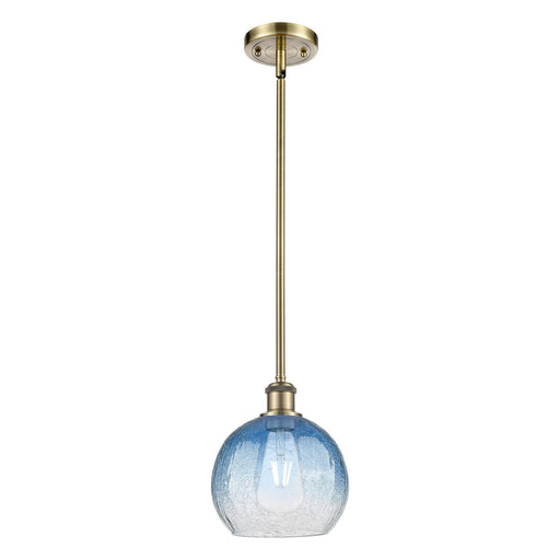 Innovations Brookhaven Globe 7.9in 1-Light Mini Pendant | Industrial Antique Brass and Sapphire Blue Glass | Kitchen | Model 516-1S-AB-G483-8SB