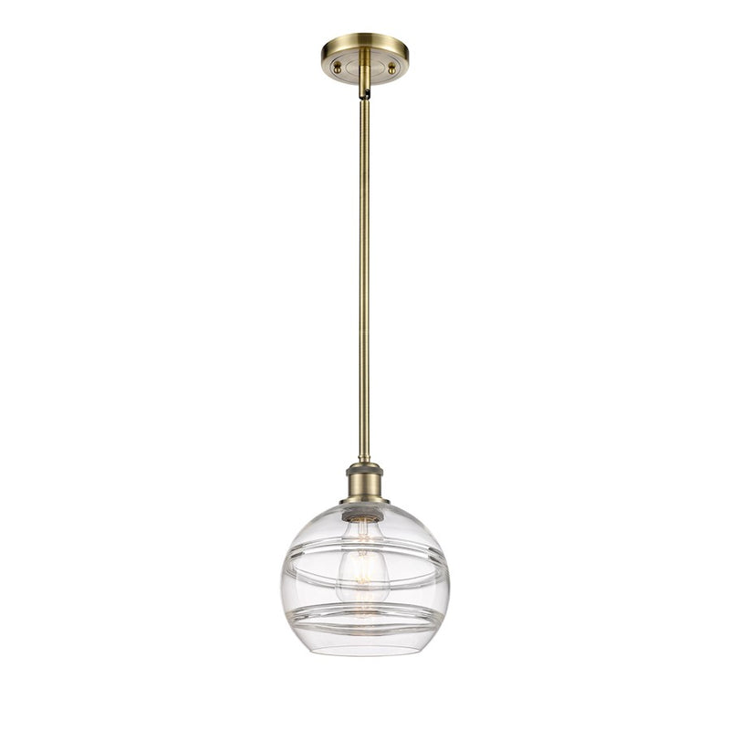 Innovations Rochester 8in 1-Light Mini Pendant | Industrial Antique Brass Steel and Clear Glass | Kitchen Island & Dining Room | Model 516-1S-AB-G556-8CL
