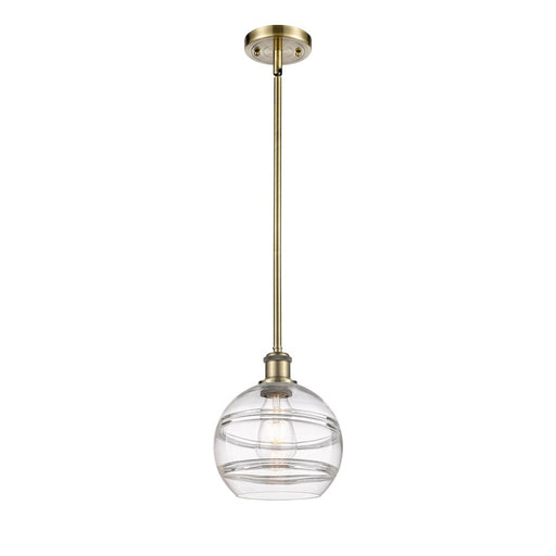 Innovations Rochester 8in 1-Light Mini Pendant | Industrial Antique Brass Steel and Clear Glass | Kitchen Island & Dining Room | Model 516-1S-AB-G556-8CL