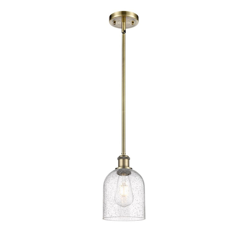 Innovations Bella 6in 1-Light Mini Pendant | Industrial Antique Brass Steel and Seedy Glass | Kitchen Island | 5 x 5 x 9 in | Model 516-1S-AB-G558-6SDY