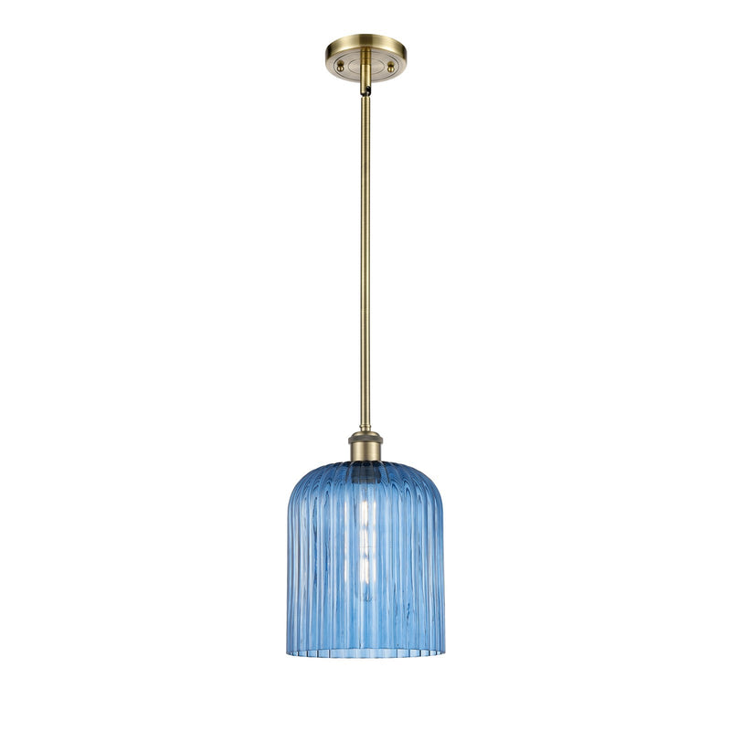 Innovations Bridal Veil 5in 1-Light Mini Pendant | Art Nouveau Antique Brass and Princess Blue Glass | Kitchen Island | Model 516-1S-AB-G559-8BL