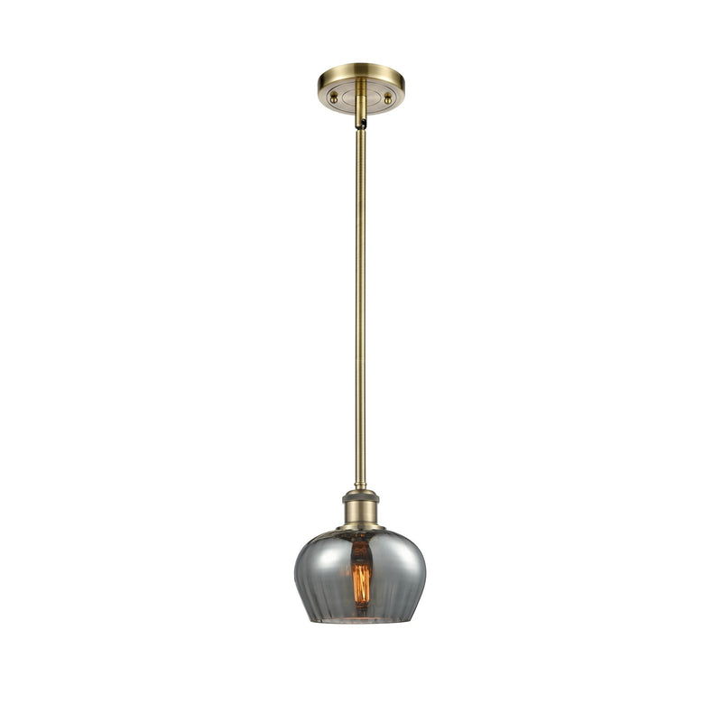 Innovations Fenton 1-Light 6.5in Mini Pendant | Industrial Antique Brass Steel and Light Smoke Ribbed Glass | Kitchen Island & | Model 516-1S-AB-G93